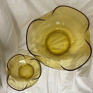 1960s Anchor Hocking Amber Pinched Glass Chip & Dip Set